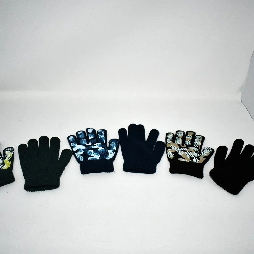 Evridwear Kids Winter Gloves, 3 Pairs Knit Warm Stretch Magic Gloves 4-14 Years,